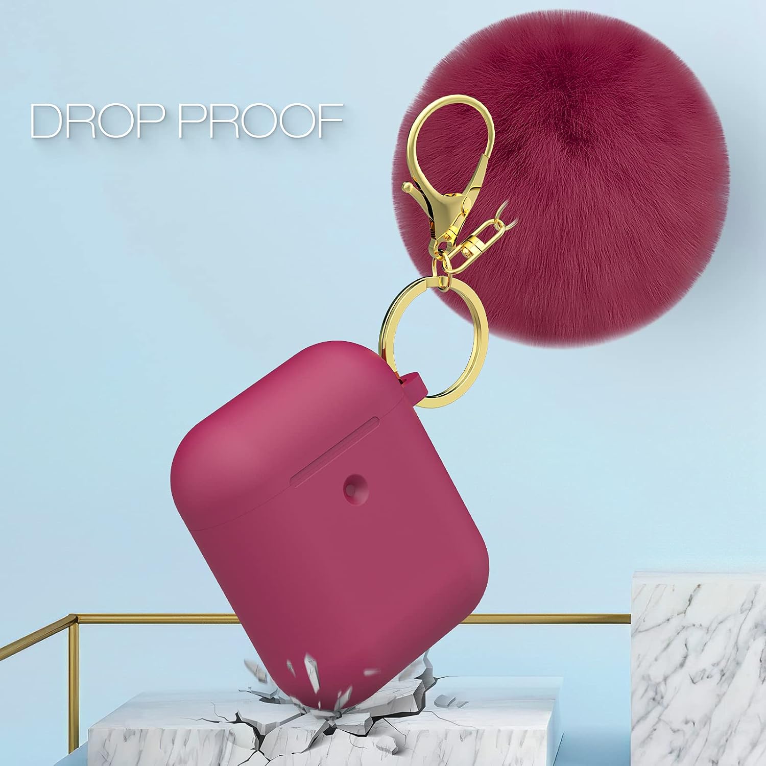 OULUOQI for AirPods 3 Case Cover (2021 Version), Soft Silicone Case with Fur Ball Keychain for Girl,Women, Shockproof Protective Cover for AirPods 3 gen Charging Case [Visible Front LED]-Burgundy
