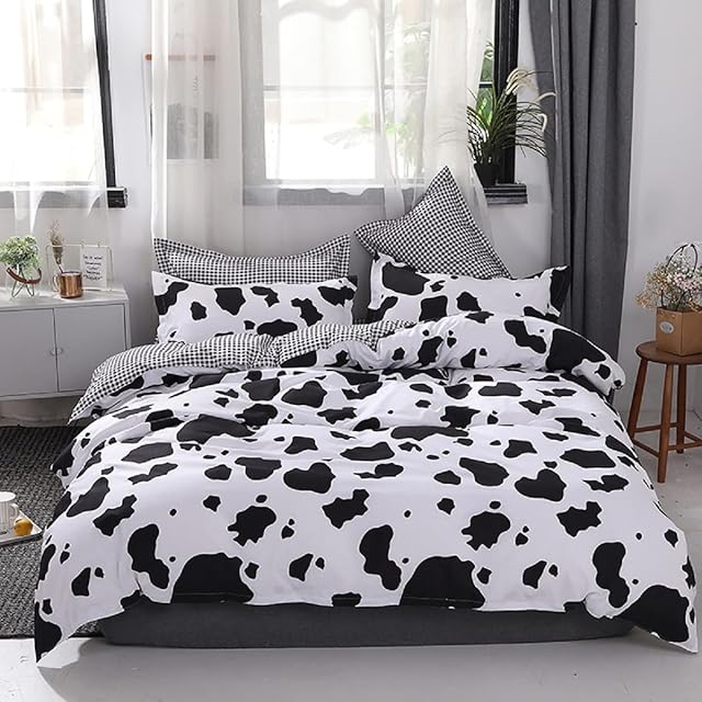 CCSYUS Duvet Cover Set Double Cow Print Microfiber Reversible Double Bed Duvet Cover Set White and Black Quilt Cover with 2 Pillowcase
