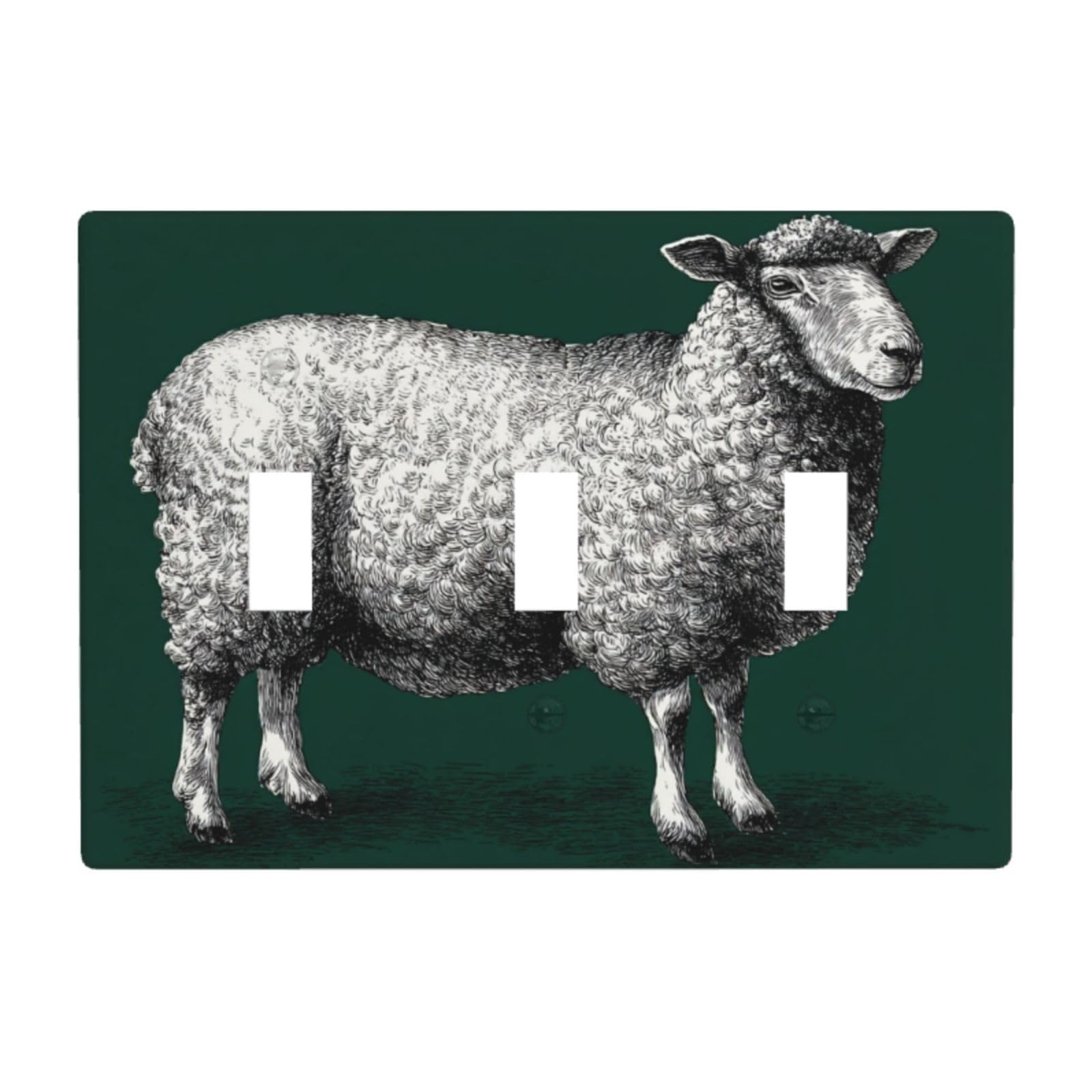 Woshuwo White Sheep On Dark Green Light Switch Covers 3 Gang Triple Toggle Wall Plate Switchplate Electrical Faceplate For Bathroom Kitchen Bedroom Decor