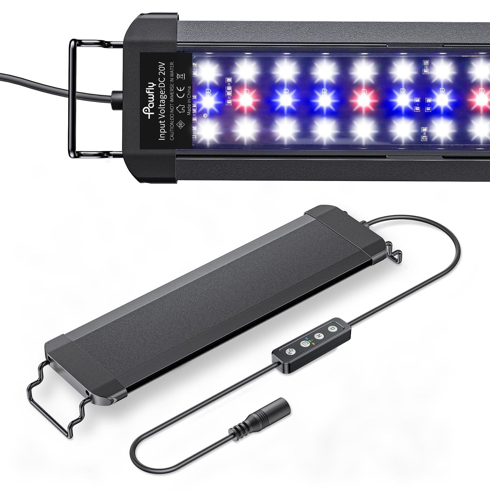 Pawfly Luce da acquario per vasche da 30 a 45 cm, 11 W lampada per acquario, spettro completo, lampada LED estensibile con timer, modalità giorno/notte e luminosità regolabile per acqua dolce