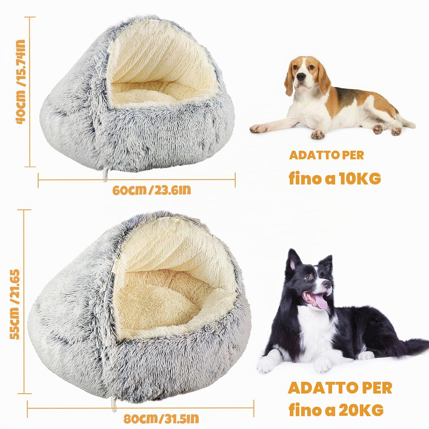 YAGE Letto per Cani 65cm, con Cappuccio e Supporti - Letto per Animali Domestici Soffice e Calmante, Adatto per Animali di Peso Inferiore a 10kg con Rivestimento Rimovibile e Lavabile, Letto per