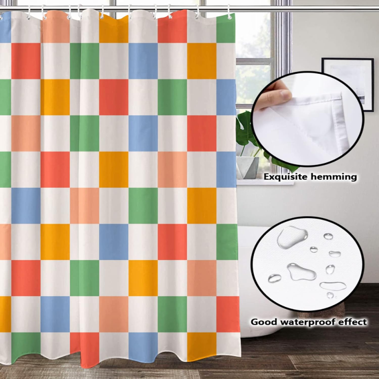 Lovetar Retro Checkered Vintage 60s 70s Shower Curtain Vintage Washable Waterproof Fabric Bath Curtains Set for Bathroom for Bathroom Decor Art with 12 Hooks - 72x72 Inch
