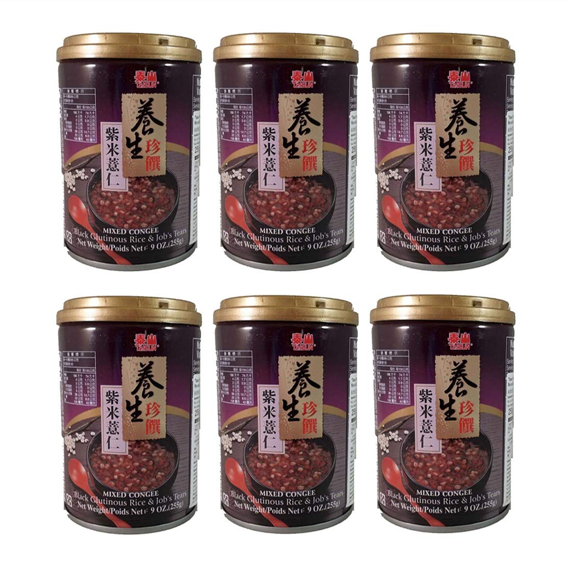 Taisun Mixed Congee Black Glutinous Rice & Job's Tears (6 Pack, Total of 54oz)