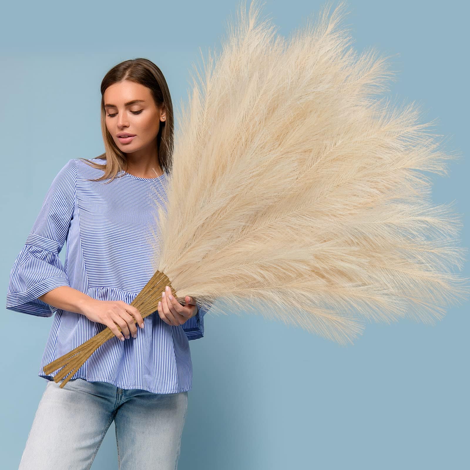 BlueCloudy 4 Stems Pampas Grass 120cm Large Artificial Plants Tall Fake Feathers for Floor Standing Vases Indoor Boho Home Decor for Living Room Wedding Decorative Accessories