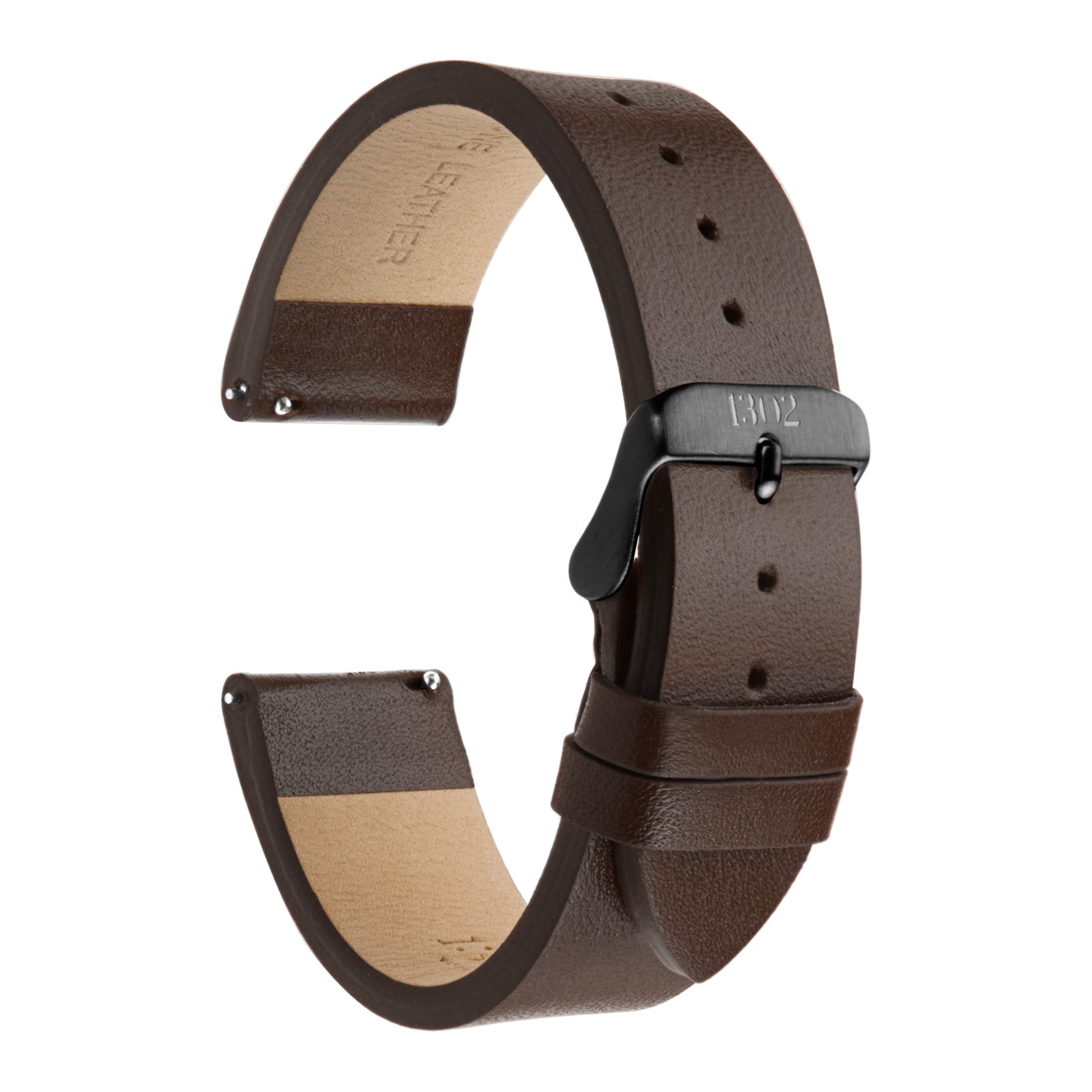 22mm Men's Leather Watch Band with Quick Release Pin, Genuine Leather Watch Band Strap, Matte Black Buckle, Easy to Switch, No Tools Needed, Leather Watch Band