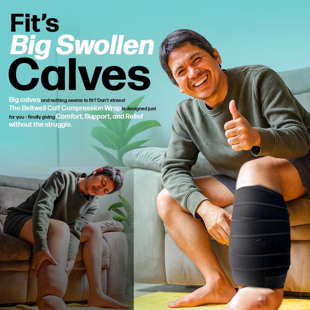 Beltwell® Adjustable Lymphedema Calf Compression Wrap for Swelling, Edema, Lipedema, Circulation, Heaviness, Pain - Easy to put on