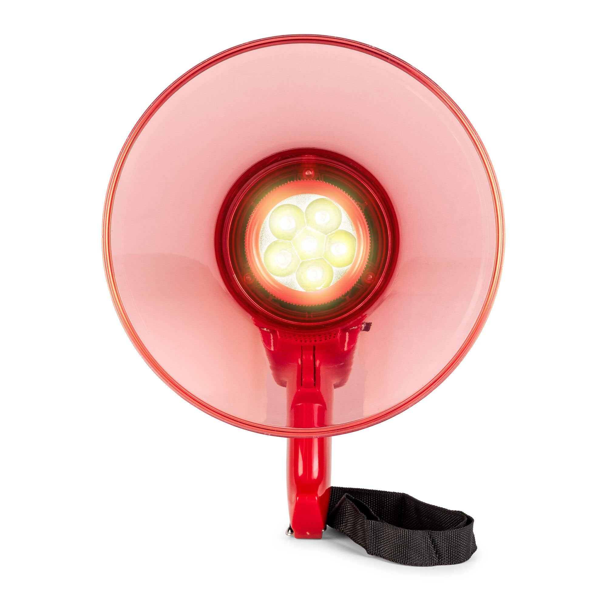 VONYX MEG050L - Megafono con torcia da 50 W, ideale per eventi e partite sportive fino a 1 km, Bluetooth e lettore MP3, maniglia con cinghia da polso, impermeabile