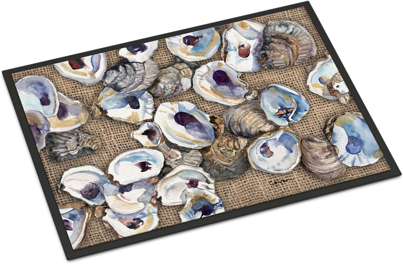 Caroline's Treasures 8734MAT Oyster Doormat 18x27 Front Door Mat Indoor Outdoor Rugs for Entryway, Non Slip Washable Low Pile, 18H X 27W