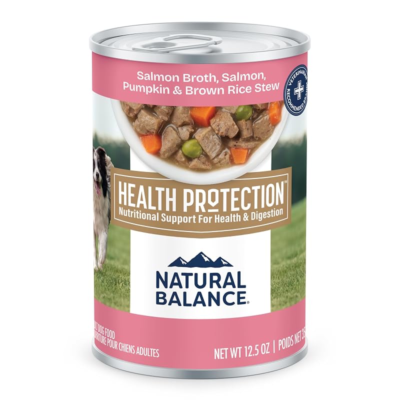 Ração úmida para cães adultos Natural Balance, ensopado de salmão com abóbora e arroz integral, pacote com 6 latas de 350 g