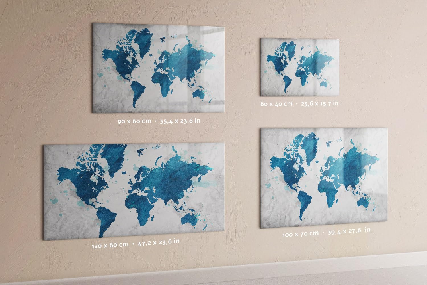 Lavagna bianca in vetro 90x60 cm | Mappa del mondo