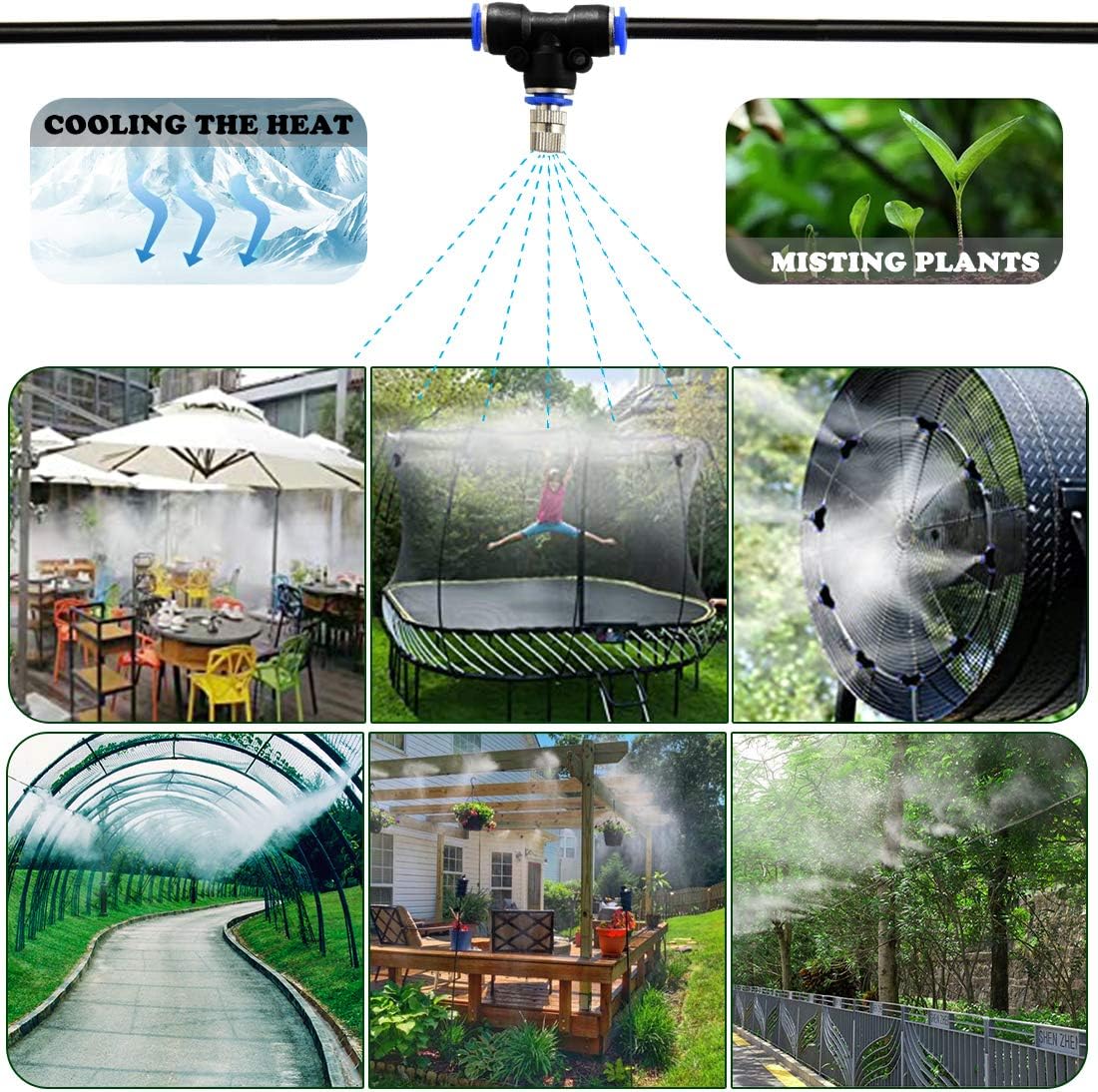 Misting Cooling System, Mist Cooling Kit 60FT(18M) Misting Line + 22 Stainless Steel Mist Nozzles + a Brass Adapter(3/4") Water Misters for Cooling Outdoor Patio Garden Greenhouse Trampoline