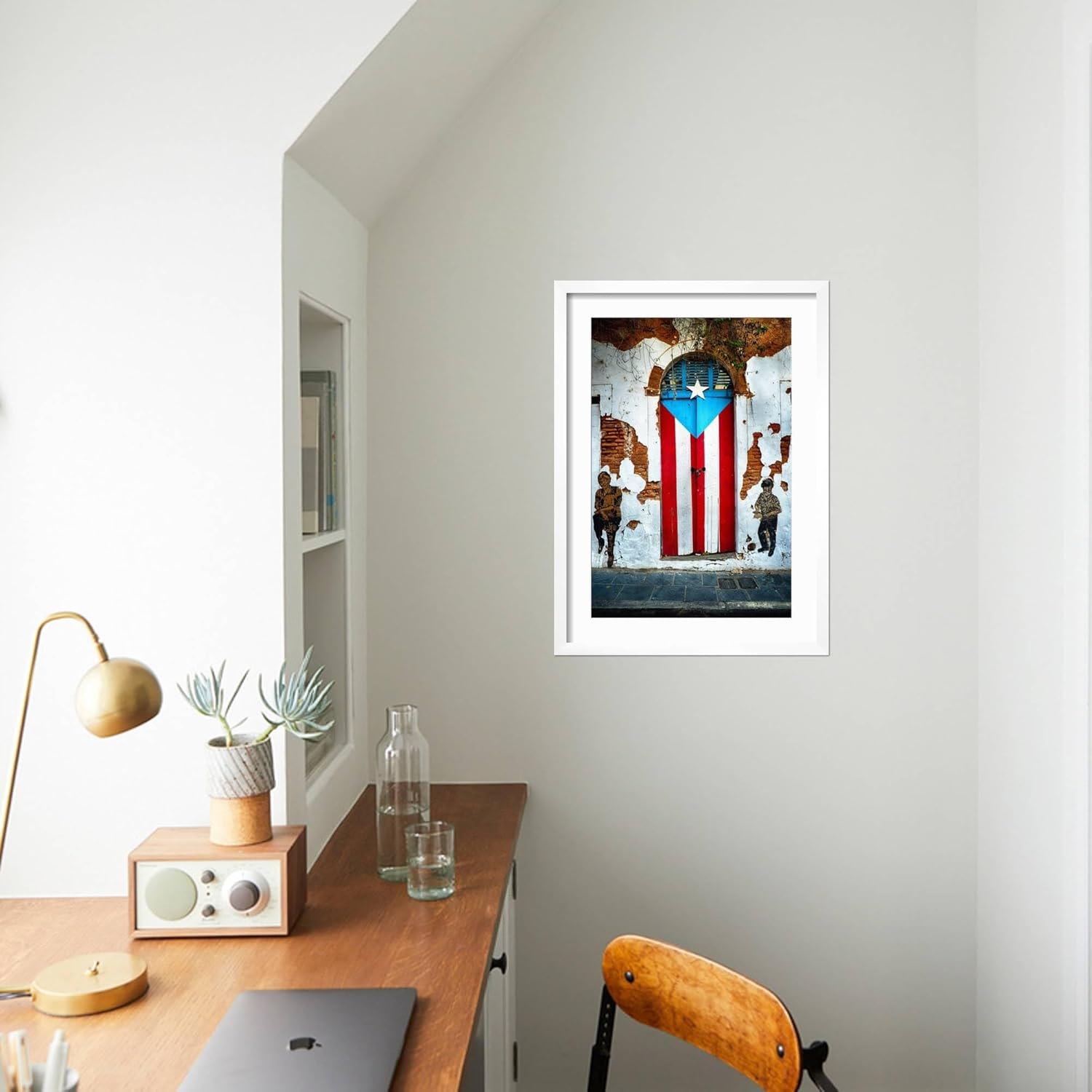 Art.com Framed Wall Art Prints Puerto Rican Flag Door by George Oze, Places Decor, 12" x 18", White Frame with White Mat
