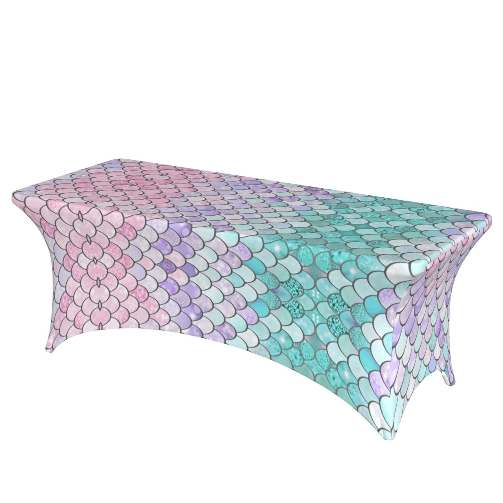 ERCgad Mermaid Red Purple Print Rectangular Tablecloth Dining Banquet Party Events Home Celebration Table Cover
