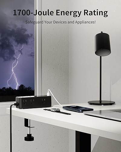 Miniatura 6 de Regleta de alimentación con abrazadera de escritorio, estación de carga de montaje en el borde de escritorio con 9 salidas de CA, 4 USB (2 USB C),