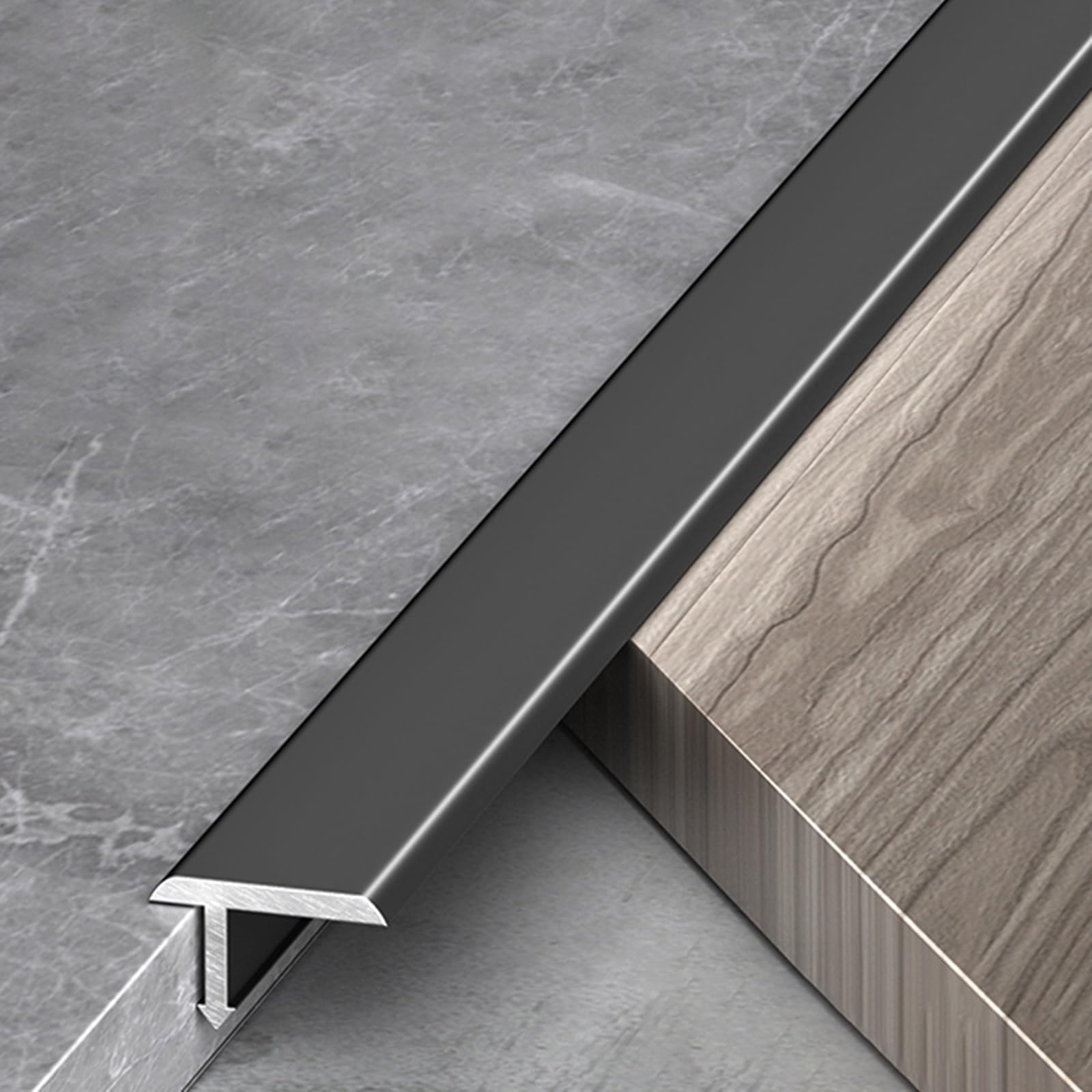 Aluminiowa czarna listwa progowa w kształcie litery T do desek laminowanych, płytek, betonu, długość 100 cm, szerokość 3/12,7 cm, chowana płaska listwa rozdzielająca do łączenia szczelin podłogowych,