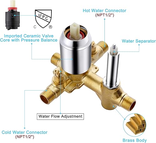 Miniatura 6 de Juego de grifo de ducha cromado con cabezal de ducha de lluvia de 8 pulgadas, sistema de ducha de lluvia cromado, kit de molduras de ducha de