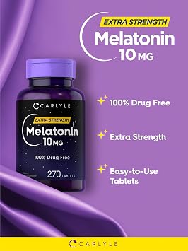 Carlyle Melatonin 10mg | 270 Tablets | with L-Theanine | Vegetarian, Non-GMO, Gluten Free Supplement