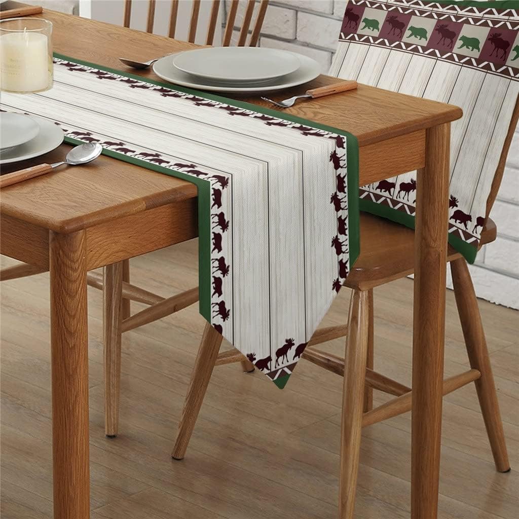 Fall Retro Wood Grain Table Runners Holiday Wedding Decor Dinning Cover Christmas Decorations Cloth(4pcs Table mat)