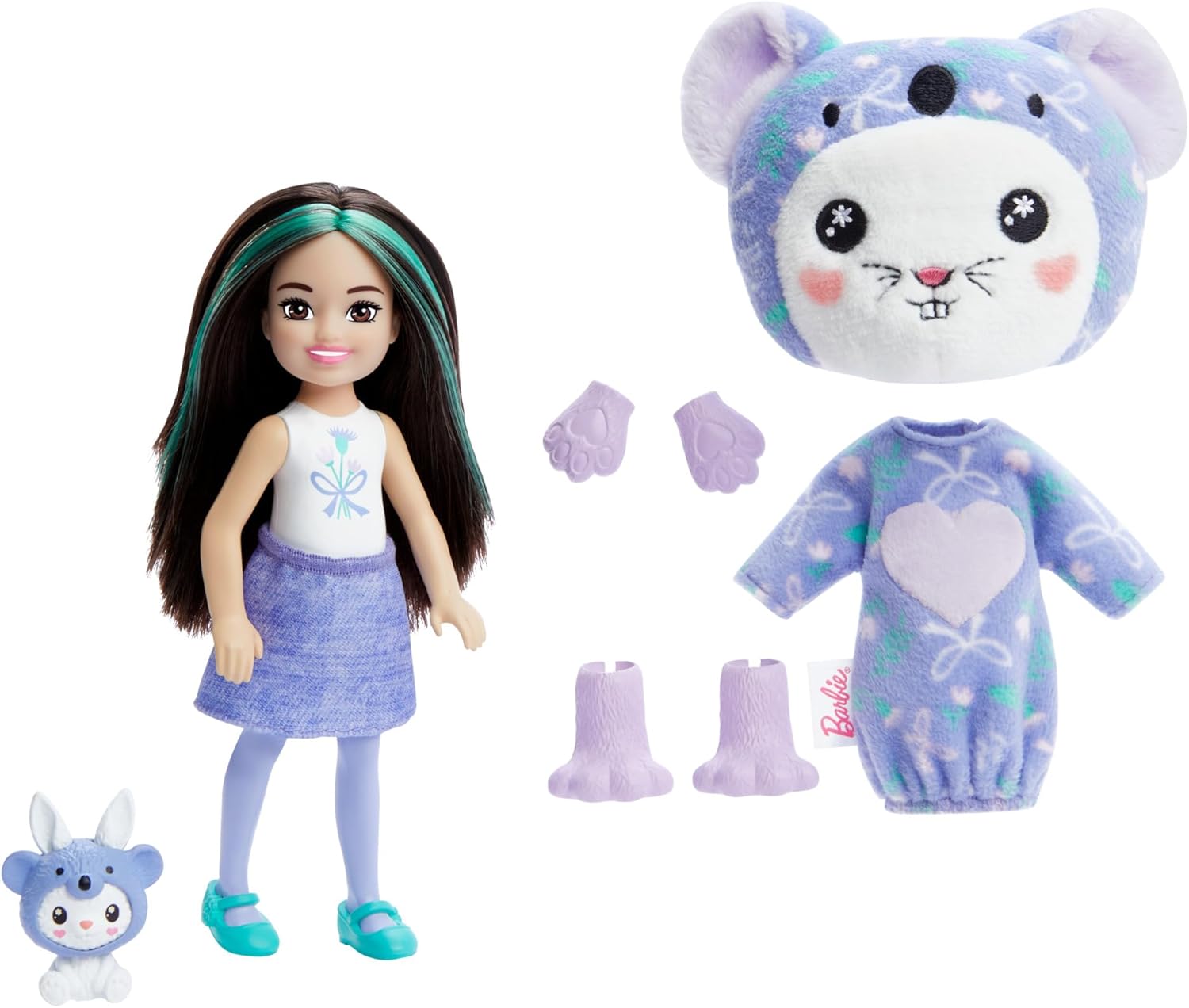 Barbie cutie reveal chelsea mu eca y accesorios traje de peluche de animal  y sorpresas incluyendo cambio de color conejo como koala