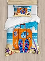 Vista 210 de Ambesonne Juego de funda de edredón color menta, líneas onduladas horizontales a rayas blancas abstractas de tonos suaves, exhibición de arte