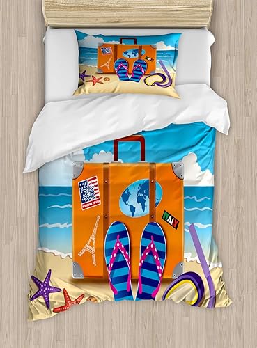 Miniatura 210 de Ambesonne Juego de funda de edredón color menta, líneas onduladas horizontales a rayas blancas abstractas de tonos suaves, exhibición de arte