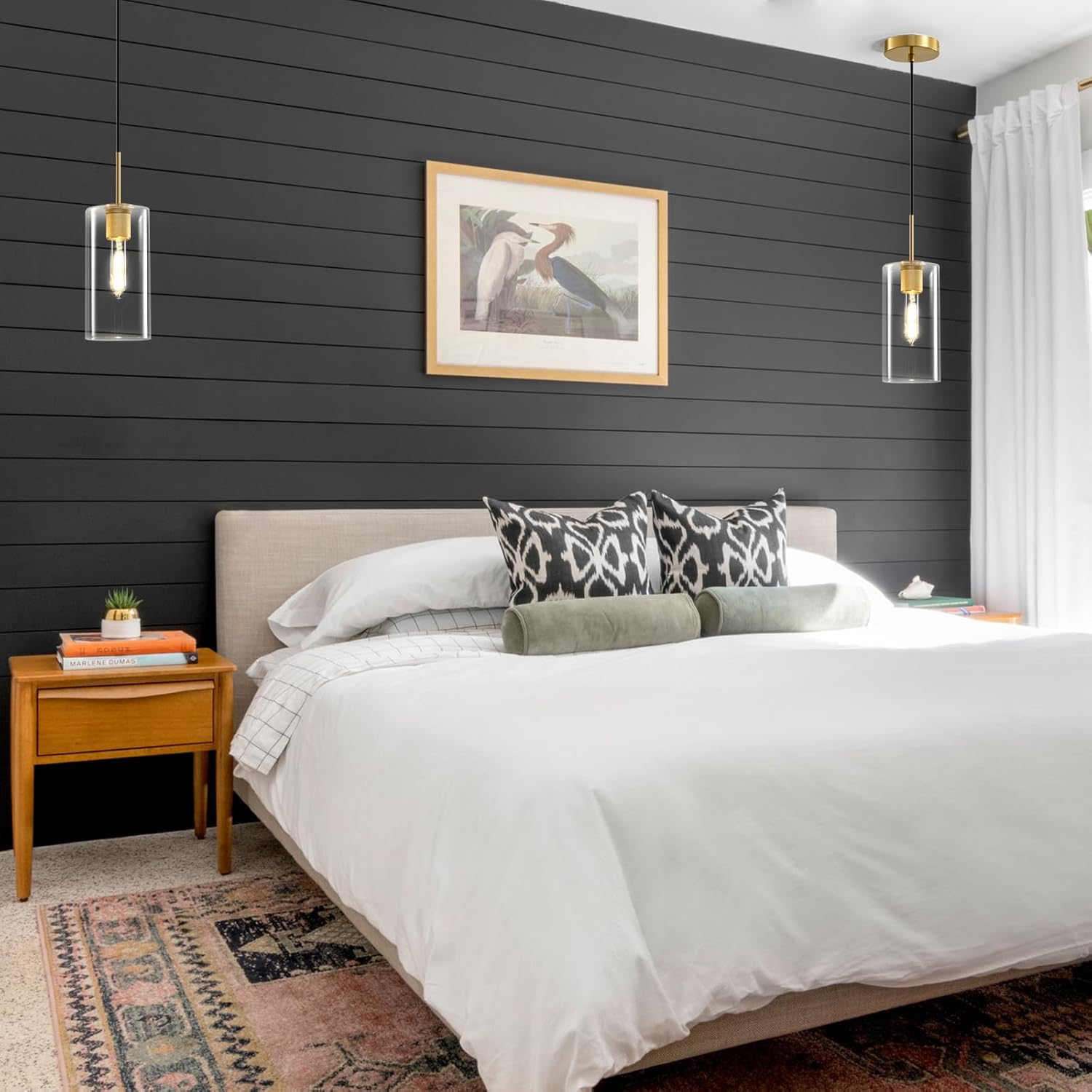 Modern Gold Glass Pendant Light: Cylinder Clear Glass Pendant Light over Kitchen Island - Simple Brass Hanging Lights with Short Tube - Height Adjustable Pendants Lighting Fixture for Bedroom Bathroom