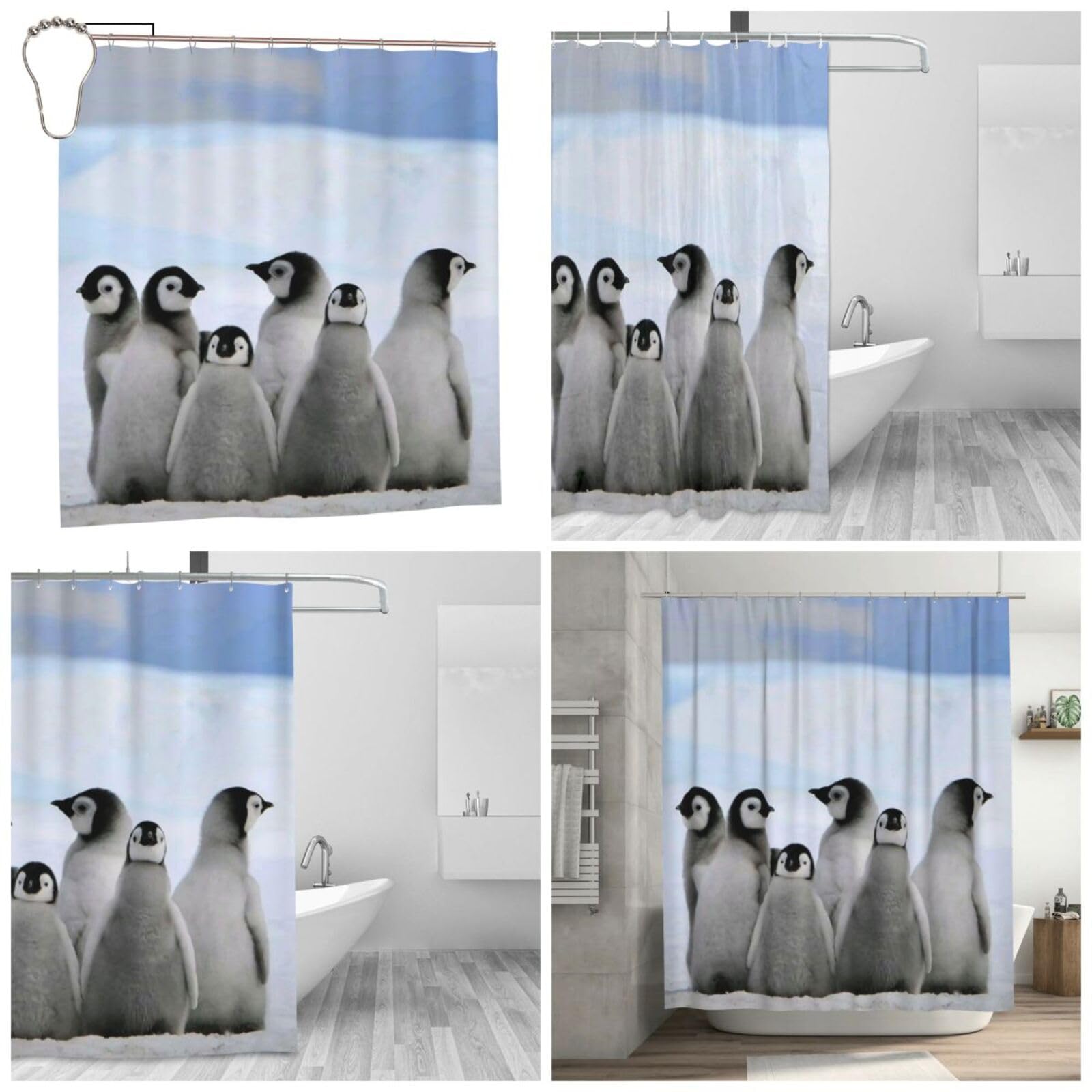 Rideau de douche anti éclaboussures 183 x 183 cm lavable motif pingouins