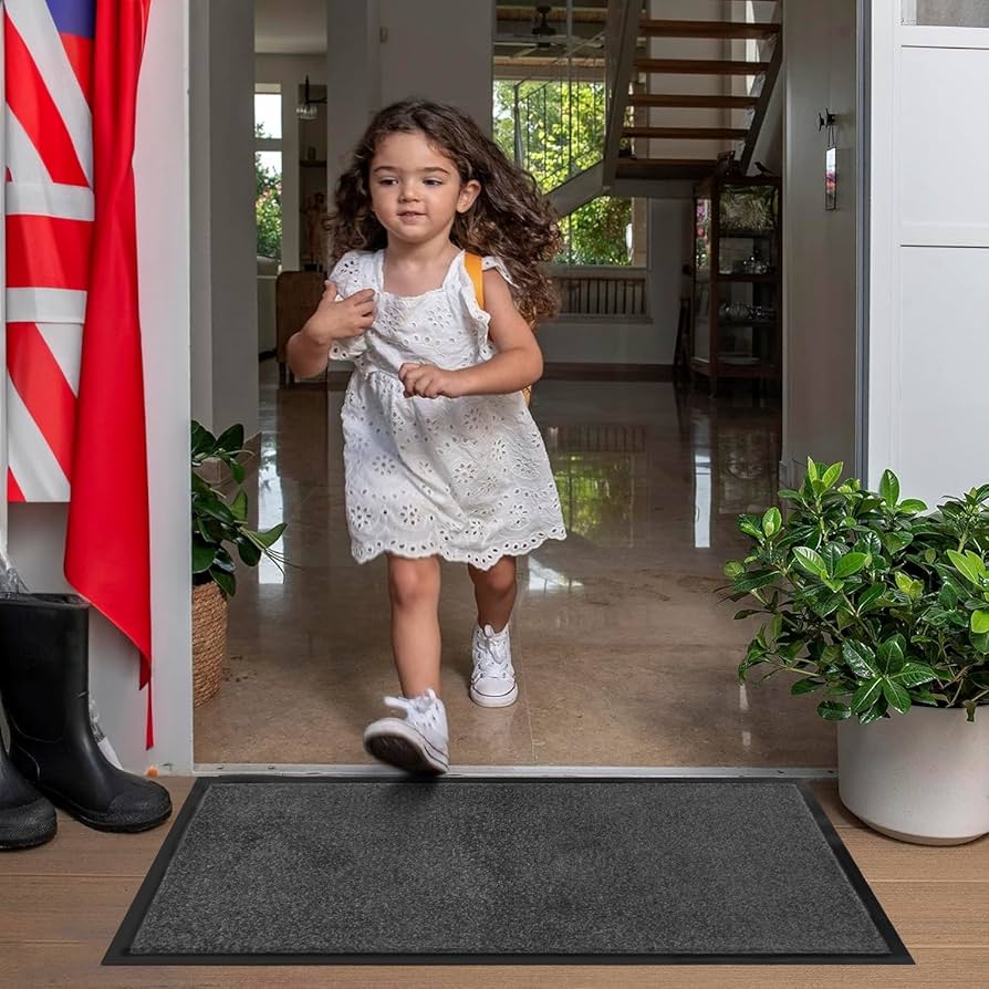 FB FunkyBuys Washable Dirt Trapper Door Mats Indoor & Outdoor, Heavy Duty Non Slip Doormats, Rubber Backed Floor Mat, Super Absorbent Front Door Mat, Entrance Rug (Brown-Plain, 40cm X 60cm