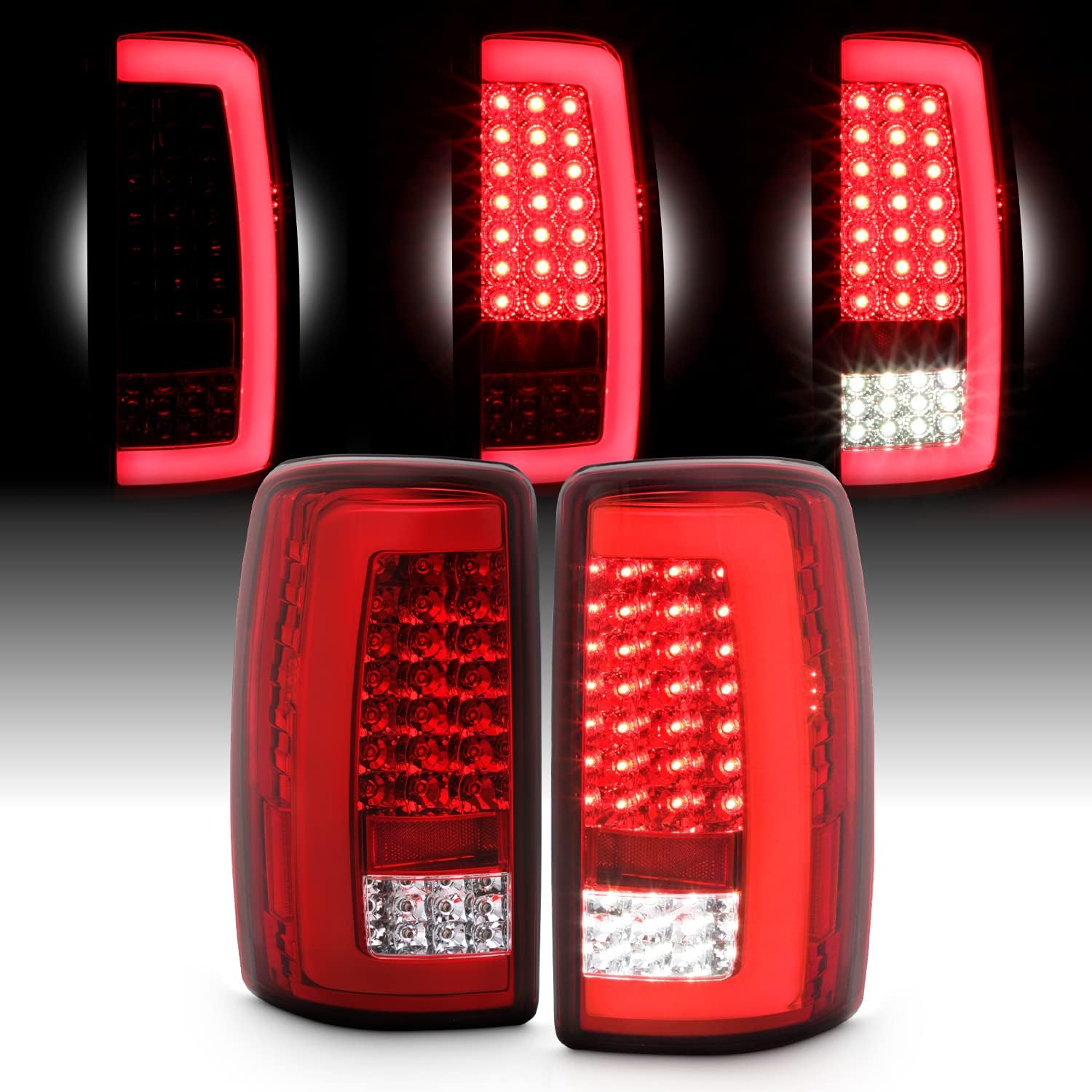 AKKON - Fits 2000-2006 Chevy Tahoe Suburban GMC Yukon XL 1500/2500 [C-Tube] Parking LED Reverse Black Tail Light Brake Lamp Pair