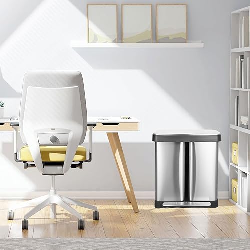 Miniatura 7 de WELYFE Basurero de 19 galones, de acero inoxidable a prueba de huellas dactilares con cubo interior extraíble y doble tapa, cubo de basura con pedal