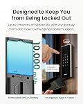 DESLOC K140 Plus Palm Vein Recognition Smart Lock, intégré WiFi | Verrouillage de porte sans clé avec clavier Deadbolt, contrôle d'application, verrouillage automatique et jusqu'à 9 Mois d'argent de la batterie rechargeable