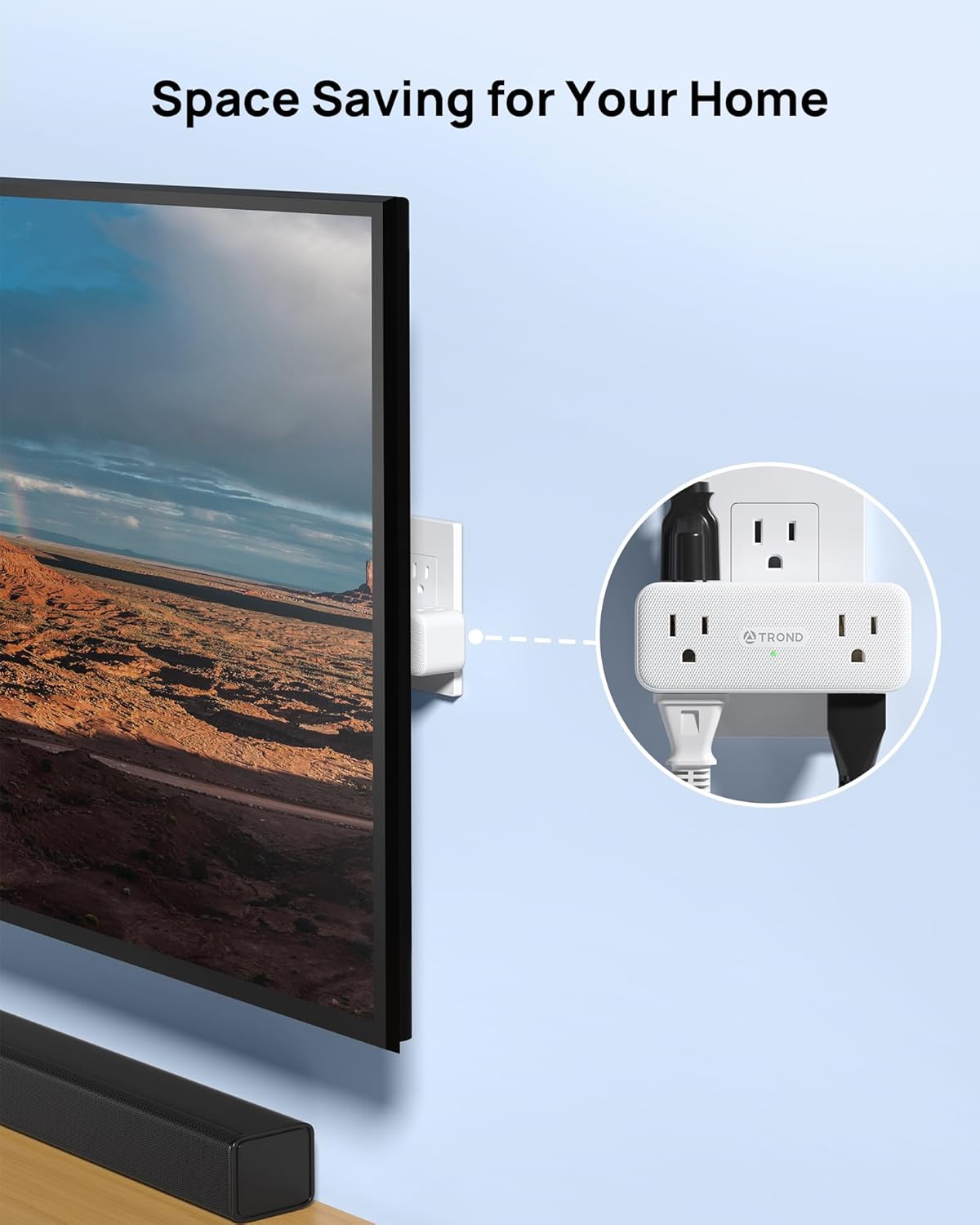 TROND Outlet Extender with 360 Rotating Plug, Surge Protector Outlet Splitter with 6 AC Sockets and 2 PD20W USB C, 3 Sideways Plug Adapter, Multiple USB Wall Charger for Kitchen Bathroom Bedroom