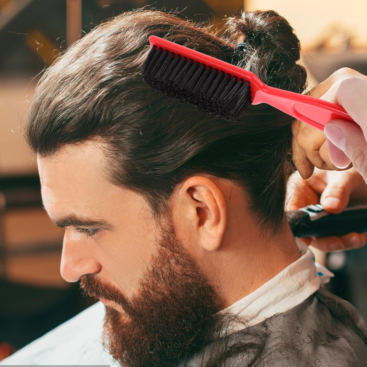 VICASKY Beard Brush with Handle for Men Durable Neck Duster Hair Brush for Barbershop and Home Use Comfortable Soft Bristle Grooming Tool for Beard Shaping and Hair Cleaning 5.5 Inch Size
