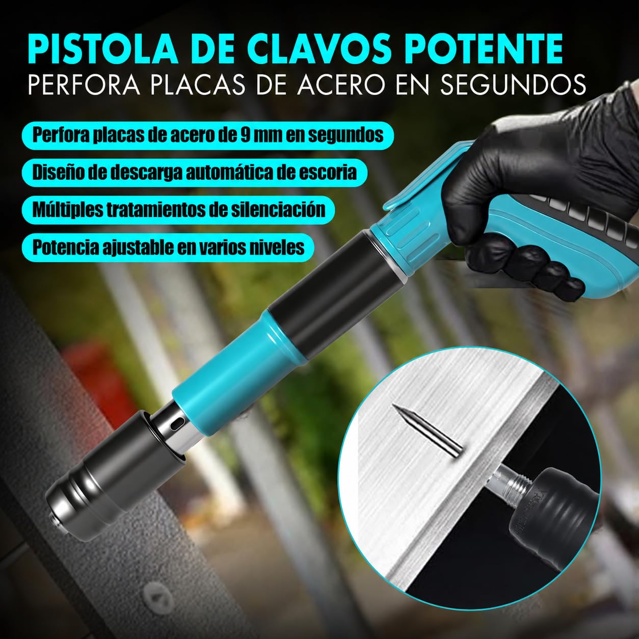 Pistola de Clavos Manual Clavadora Hormigon, 5 Velocidades Nail Gun, Pistolas de Uñas Portátil para Paredes de Cemento, Madera, Techo, Casa (Clavos No Incluidos)
