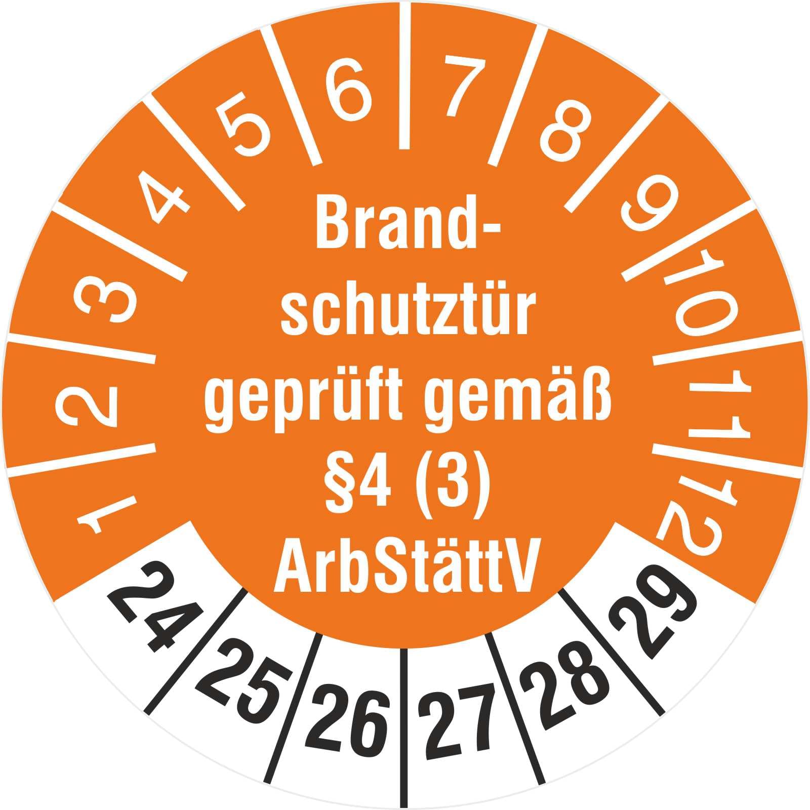 500 Prüfetiketten Brandschutztür geprüft §4 (3) ArbStättV 30 mm 2024-2029 Prüfplaketten