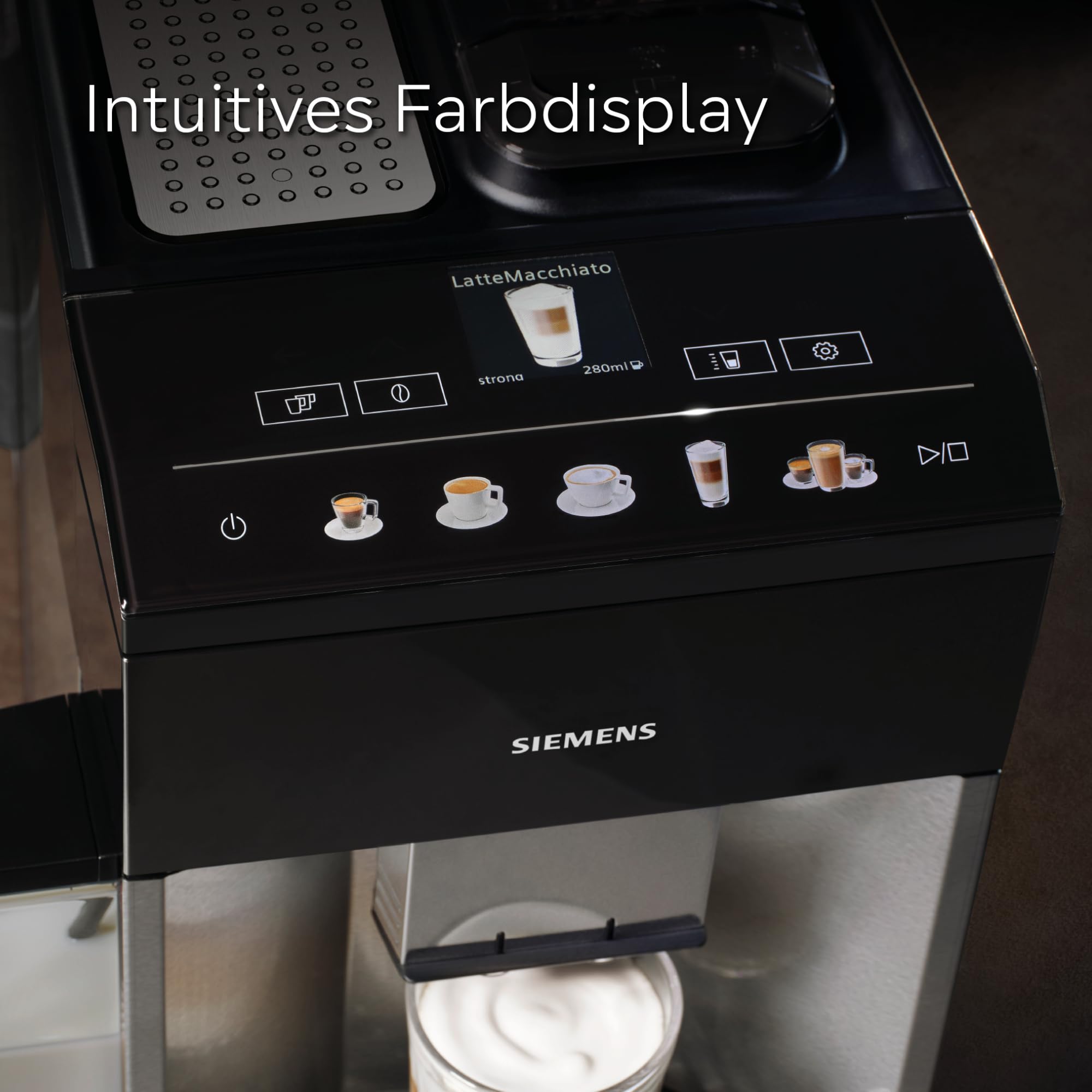 Siemens Kaffeevollautomat EQ500 integral, farbiges TFT-Display, 9 Kaffee- und Milchgetränke, Doppeltassenfunktion, Tassenwärmer, entnehmbare Brüheinheit, Edelstahl schwarz, TQ517D03
