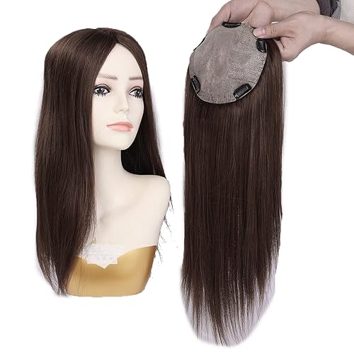 14 pulgadas base de seda Cabello humano Topper Pelucas con 5 clips en seda Remy Europeo pelo Toupee para las mujeres pelo fino 15X16CM Color #4
