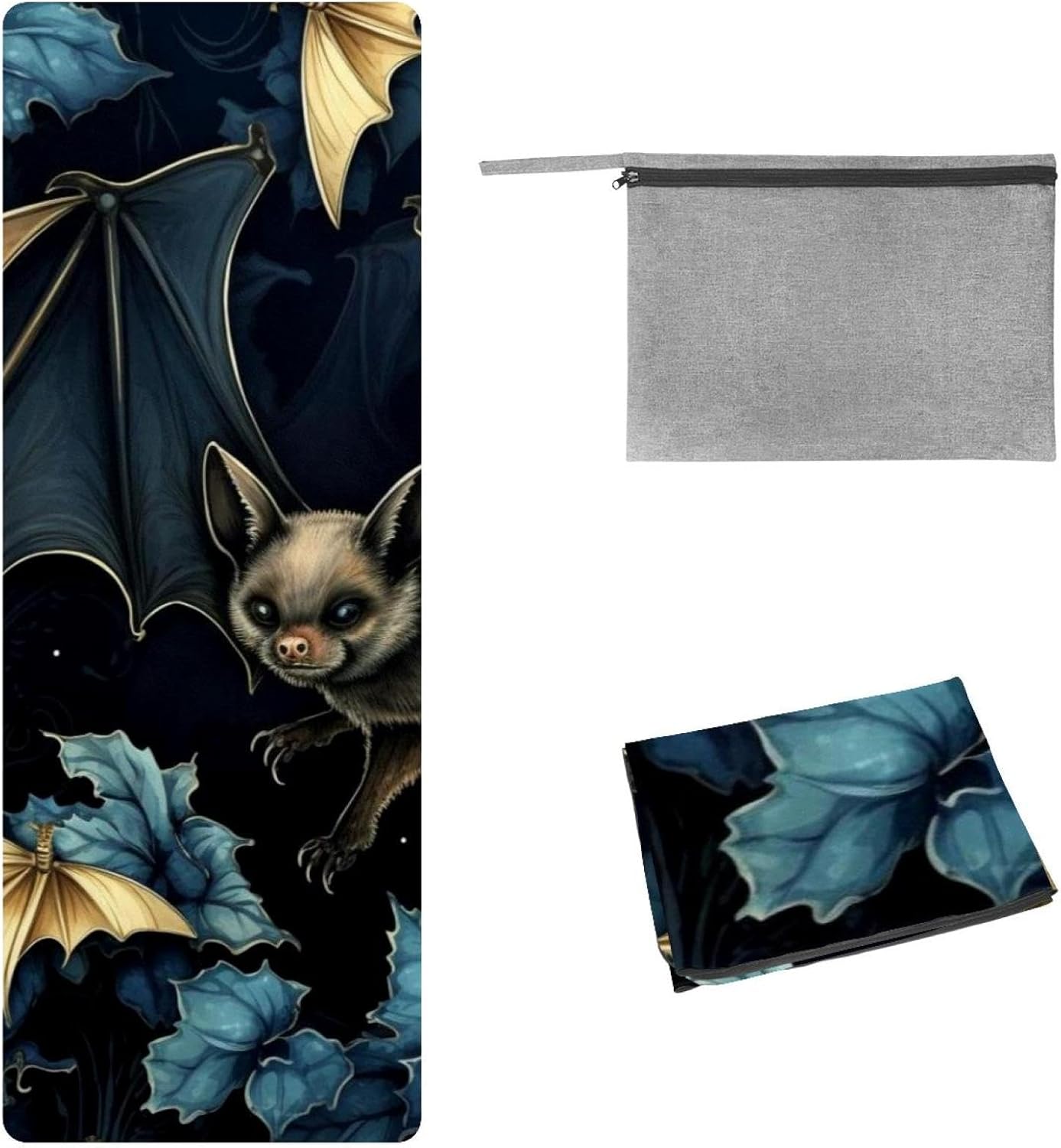 Yoga Towel, Bat Pattern Non Slip Sweat Absorbent Hot Yoga Mat Towel for Hot Yoga, Pilates and Fitness - 72.8" x 26.8"