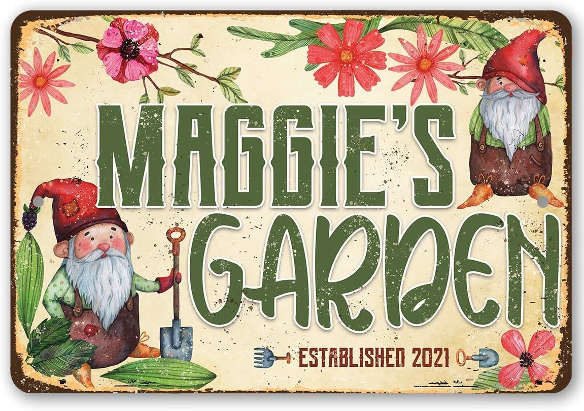 Personalized Garden Sign - Classic Greenhouse Sign and Garden Accessories, Botanical and Dwarf Custom Gift for Gardeners, 8x12 or 12x8 Use Indoor or Outdoor Rustic Style Metal Tin Sign