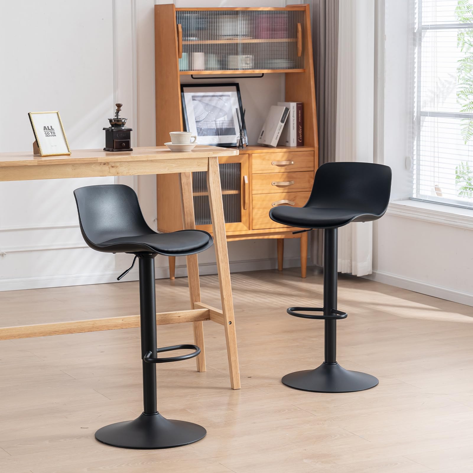 WOLTU Barhocker 2er Set – Höhenverstellbare Drehhocker Mit Rückenlehne & Fußstütze, Anthrazit