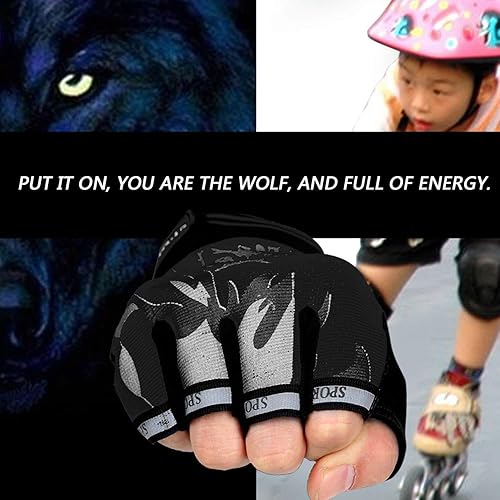 Miniatura 6 de Guantes de ciclismo sin dedos para niños y niñas con medio dedo, guantes de equitación para deportes al aire libre, guantes de gel antideslizantes