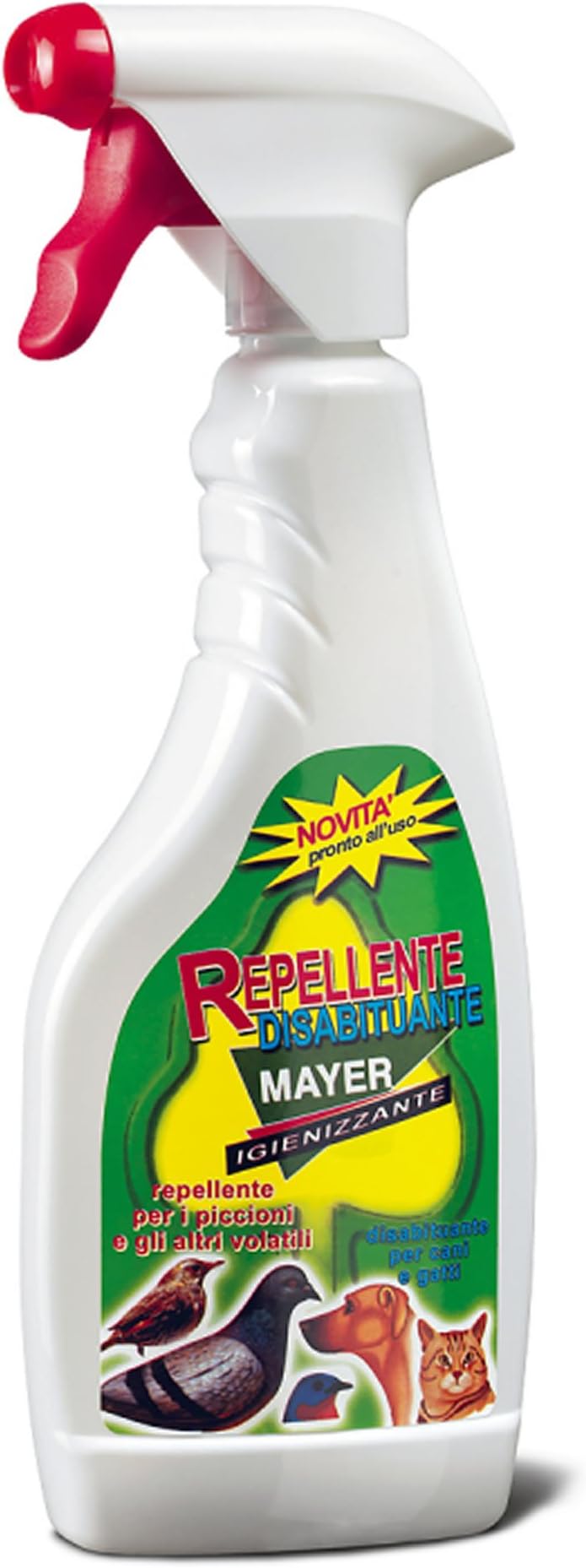 DISABITUANTE Repellent Effect Repellent for Pigeons and Other Birds. DISABITUANTE Effect for Dogs and Cats. Also, has Sanitizer Property.