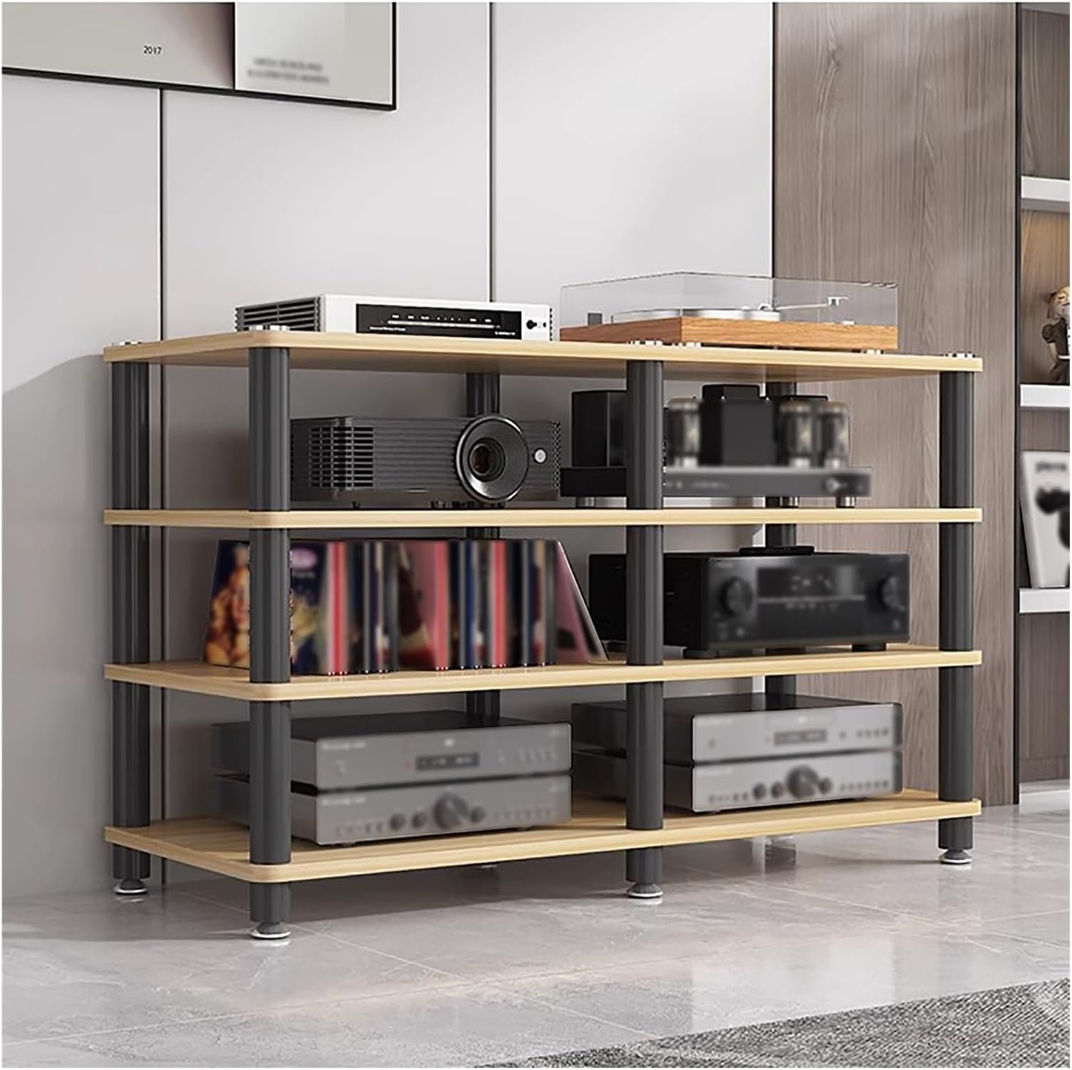 4-Tier HiFi Audio Video Rack - Corner Media Stand for TV, Stereo, Turntable, Amplifier, Game Console - Entertainment Center Component Cabinet & Storage Unit