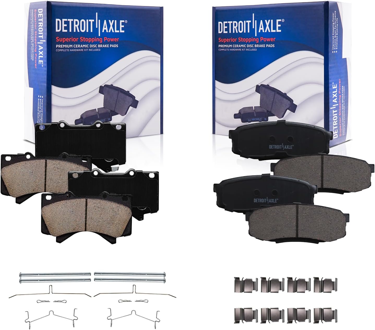 Detroit Axle - Brake Pads for 2008-2021 Lexus LX570 Toyota Land Cruiser Sequoia Tundra, 4pc Front & Rear Ceramic Brake Pads Set Replacement