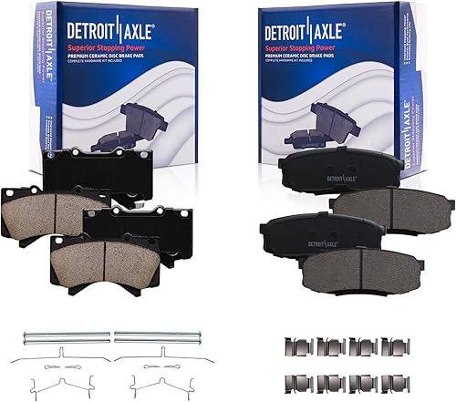 Detroit Axle - Pastillas de freno de cerámica delanteras y traseras con repuesto de hardware para Lexus LX570 Toyota Land Cruiser Sequoia Tundra -
