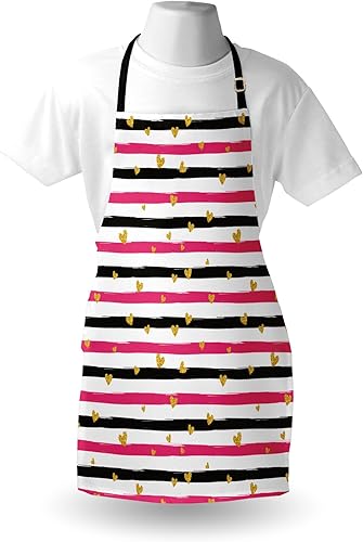 Miniatura 3 de Lunarable Delantal para el día de San Valentín, romántico letrero de amor para adolescentes, corazones en líneas de rayas grunge, babero de cocina