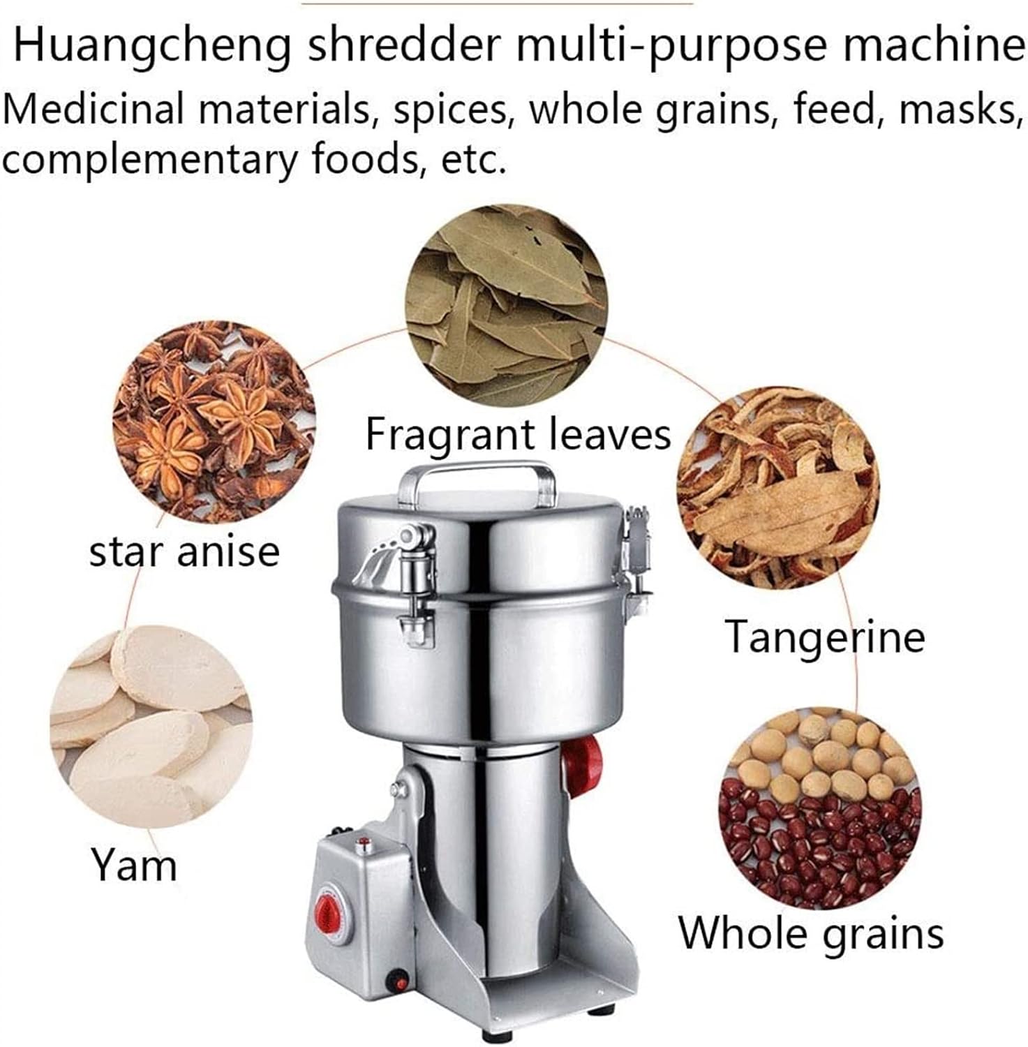 2000G Commercial Swing Type Pulverizer Stainless Steel Grinding Machine High Speed and High Power for Kitchen Herb Spice Pepper Coffee Corn