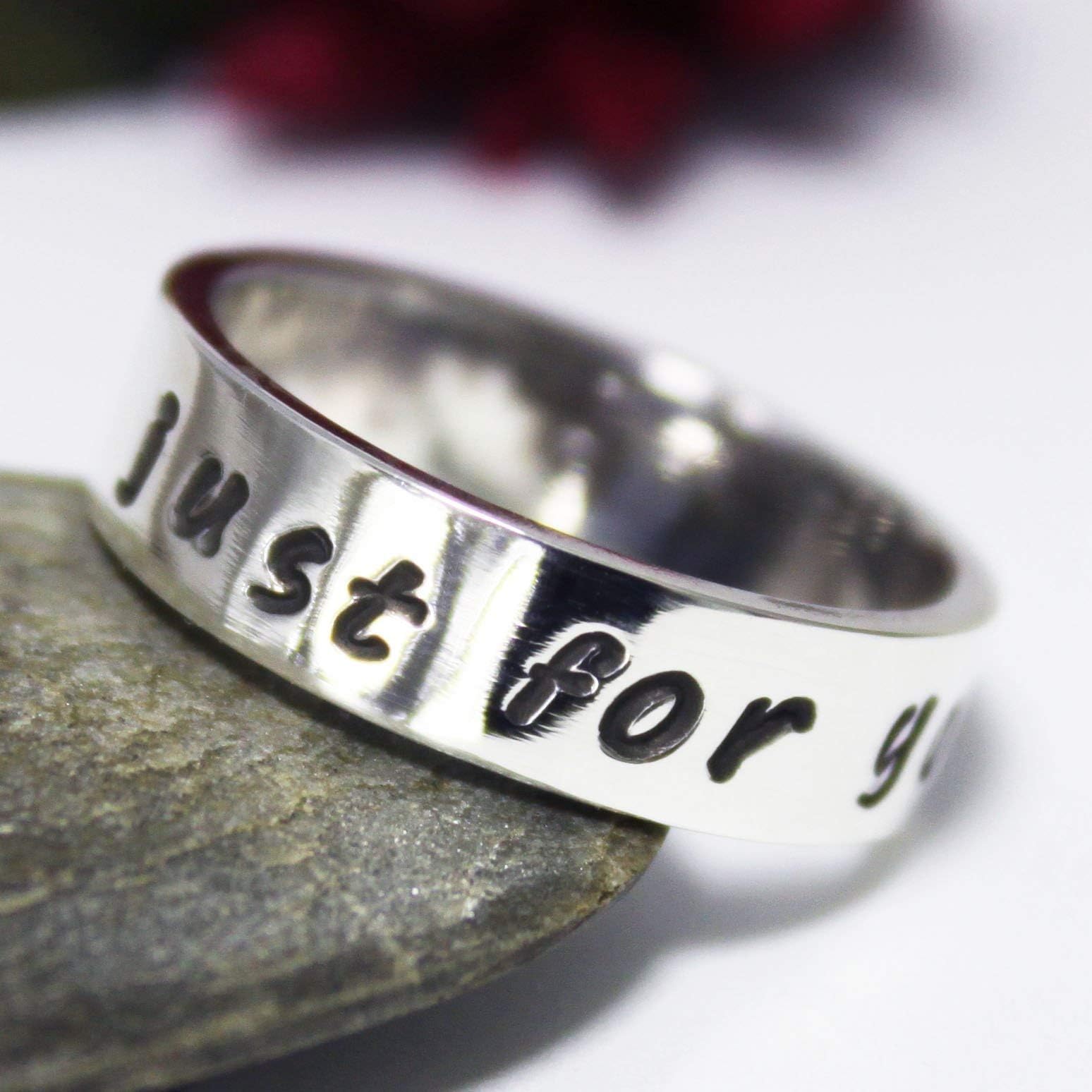 Hand Stamped Personalized Band Ring, Promise Rings Couple Ring, Engagement Ring, Personalized Ring, Silver Ring