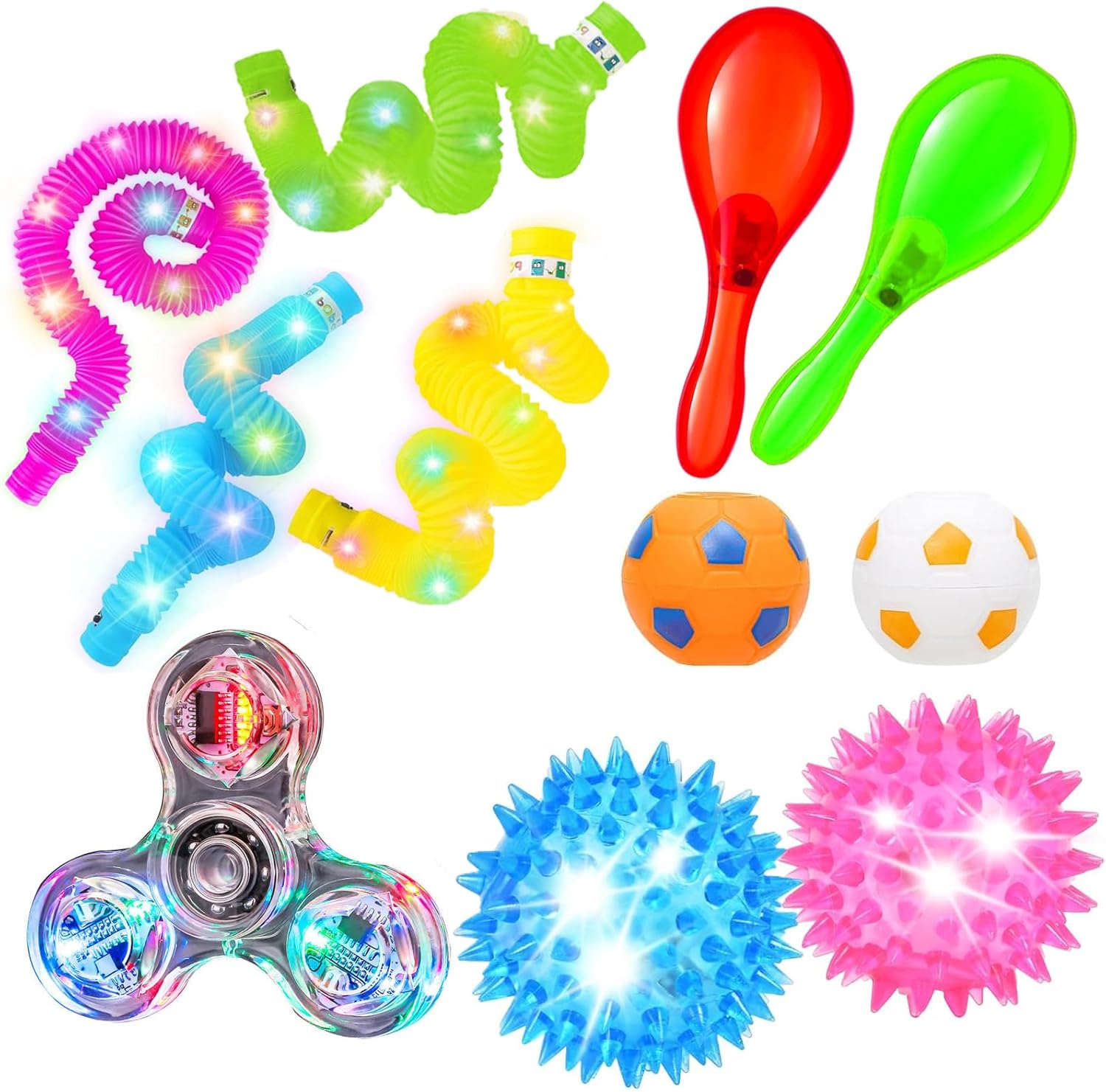 Light Up Sensory Toys, 11 Pcs Sensory Toys with LED Light up Maracas Flashing Spiky Ball and Sensory Tubes Fidget Toys Party Favors Stress Relief Toys for Babies Kid Adult Autism ADHD Gift