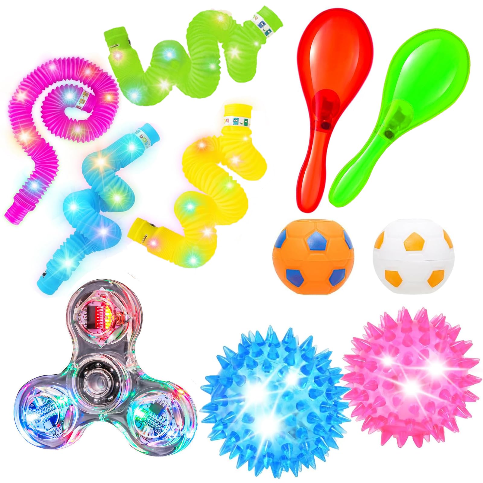 Light Up Sensory Toys, 11 Pcs Sensory Toys with LED Light up Maracas Flashing Spiky Ball and Sensory Tubes Fidget Toys Party Favors Stress Relief Toys for Babies Kid Adult Autism ADHD Gift